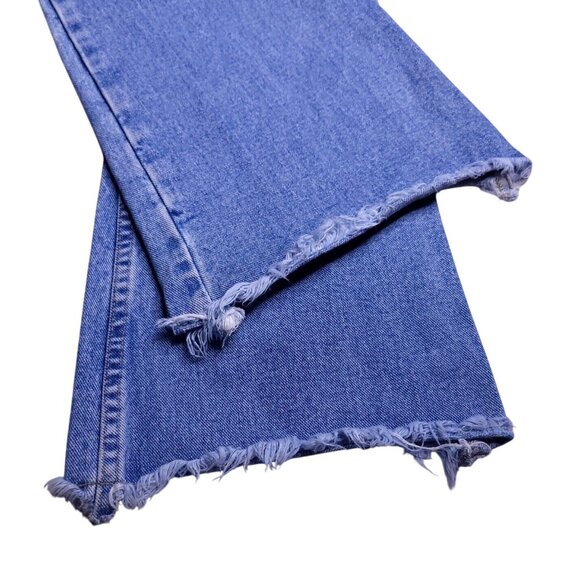 Vintage Curfew Womens Flare Jeans 11 Medium Wash Mid Rise Raw Hem Juniors - Picture 6 of 8